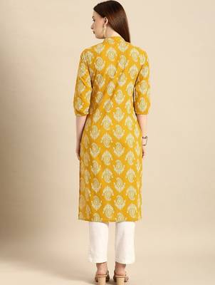 women yellow & white ethnic motifs printed regular kurta 3