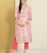 Women pink & green floral printed rozana kurta