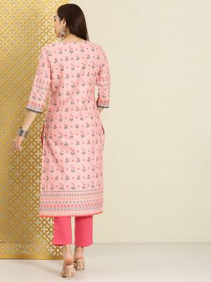 Women pink & green floral printed rozana kurta 3