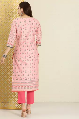Women pink & green floral printed rozana kurta