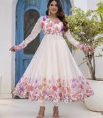  off-white organza floral printed anarkali gown set with dupatta & pant