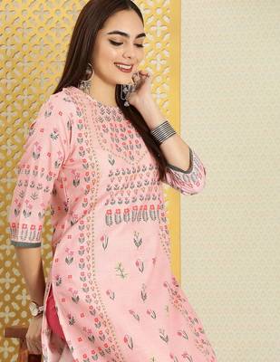 Women pink & green floral printed rozana kurta 5