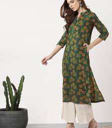 women green & mustard yellow printed straight kurta