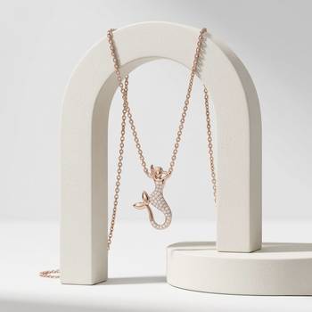 925 Sterling Silver Rose Gold CZ Diamond Mermaid Pendant Necklace for Women 4