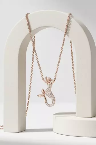 925 Sterling Silver Rose Gold CZ Diamond Mermaid Pendant Necklace for Women