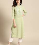 women green floral yoke design thread work pastels kurta