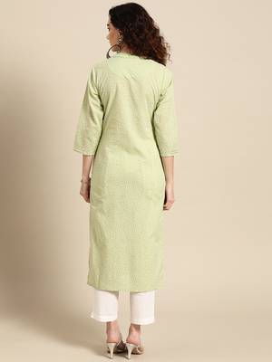women green floral yoke design thread work pastels kurta 4