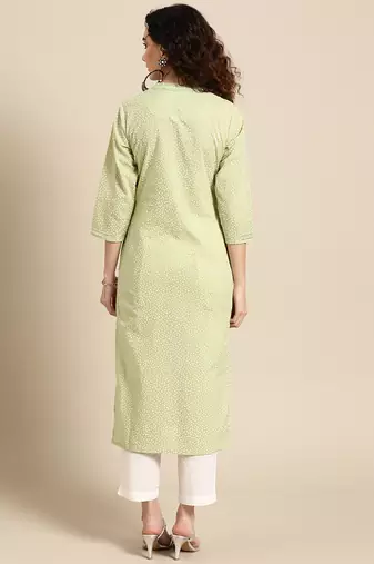 women green floral yoke design thread work pastels kurta