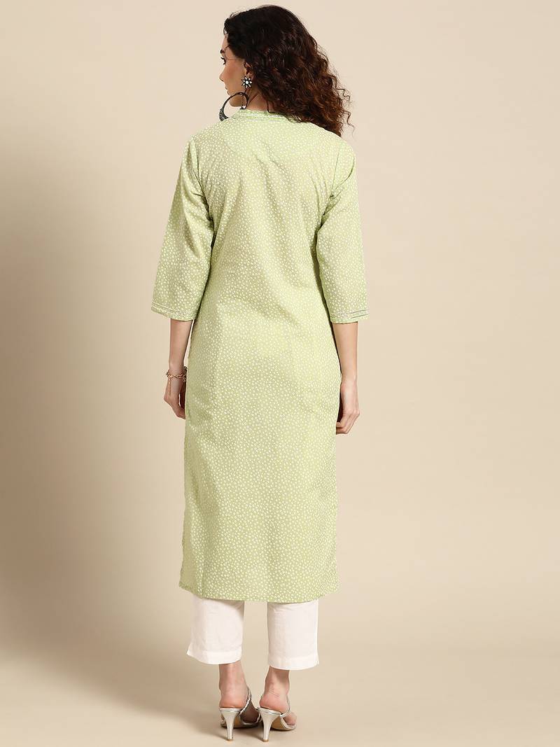 women green floral yoke design thread work pastels kurta