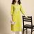women lime green floral embroidered thread work pastels kurta