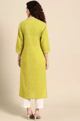 women lime green floral embroidered thread work pastels kurta