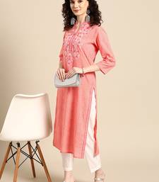 women pink bandhani printed thread work pastels kurta