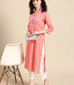 women pink bandhani printed thread work pastels kurta