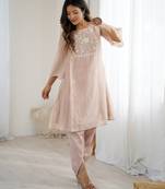 elegant ivory organza kurta with hand-worked bead embroidery