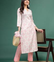 Women floral printed cotton notch neck straight kurta
