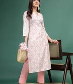 Women floral printed cotton notch neck straight kurta
