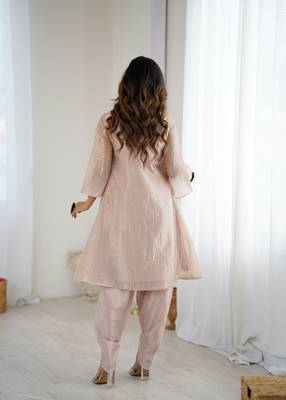 elegant ivory organza kurta with hand-worked bead embroidery 2