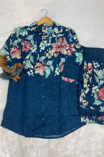 Blue floral printed co-ord set for women