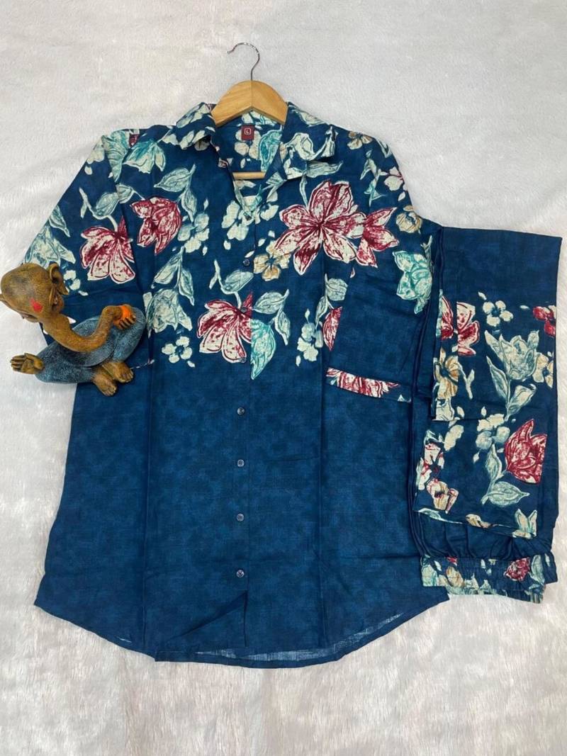 Blue floral printed co-ord set for women