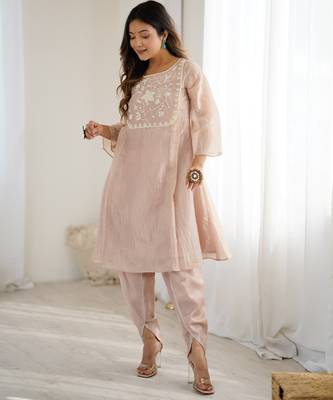 elegant ivory organza kurta with hand-worked bead embroidery 3