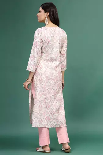 Women floral printed cotton notch neck straight kurta