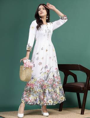 Women white floral printed a-line ethnic dress 1