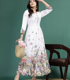 Women white floral printed a-line ethnic dress