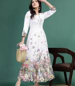 Women white floral printed a-line ethnic dress