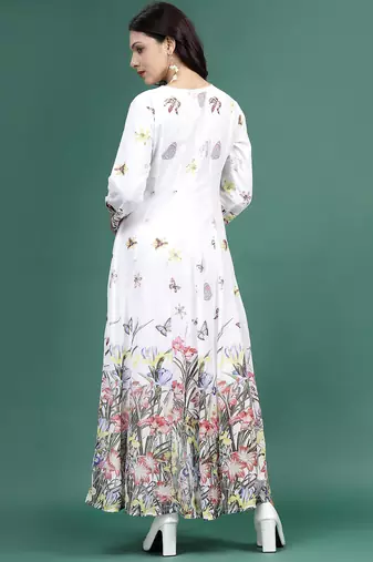 Women white floral printed a-line ethnic dress