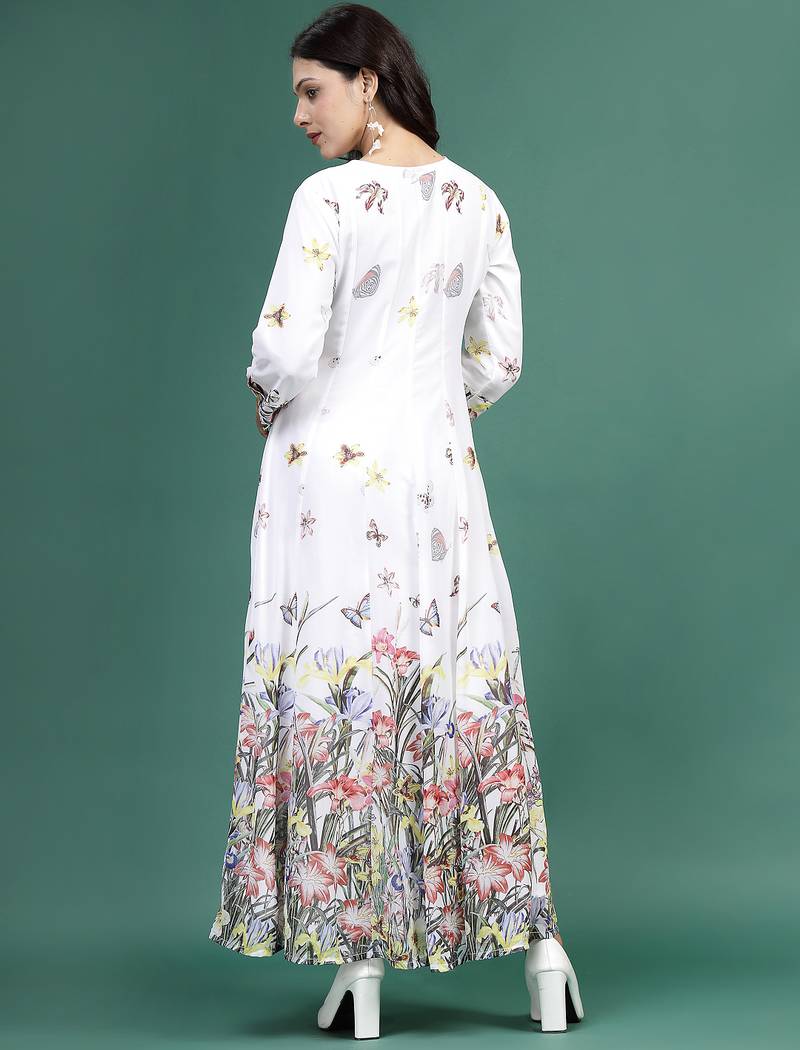 Women white floral printed a-line ethnic dress