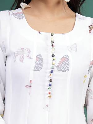 Women white floral printed a-line ethnic dress 5