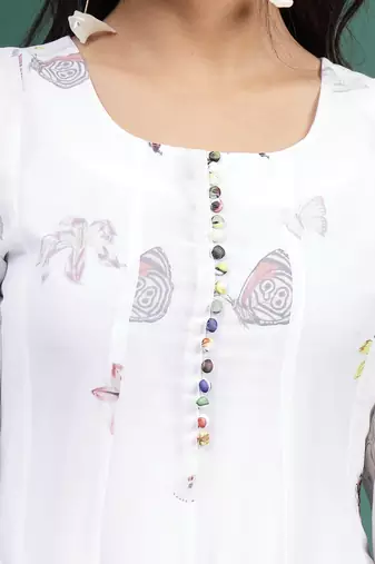 Women white floral printed a-line ethnic dress