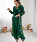 dark green floral embroidered georgette kurta balloon pant set with elegant detailing
