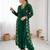 dark green floral embroidered georgette kurta balloon pant set with elegant detailing
