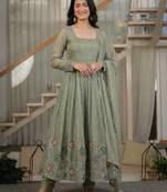 Olive Color  Sequence Embroidery Work Silk Blend Salwar Suit 