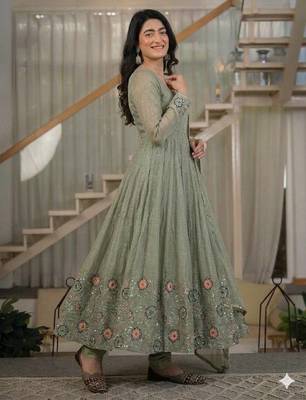 Olive Color  Sequence Embroidery Work Silk Blend Salwar Suit  2