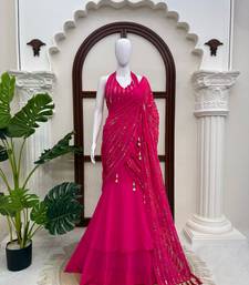 Pink Faux Georgette Fish Cut Lehenga Saree with Sequins Work