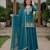 Teal Blue Heavy Roman Cotton Lehenga Set with Sequins Embroidered Top