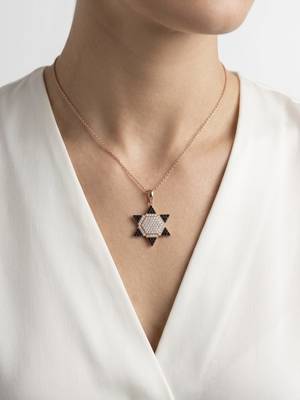 925 Sterling Silver Rose Gold Black & White CZ Hexagram Star of David Pendant Necklace  Set for Women 1