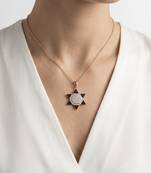 925 Sterling Silver Rose Gold Black & White CZ Hexagram Star of David Pendant Necklace  Set for Women