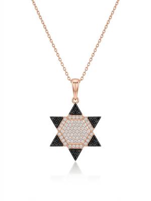925 Sterling Silver Rose Gold Black & White CZ Hexagram Star of David Pendant Necklace  Set for Women 2