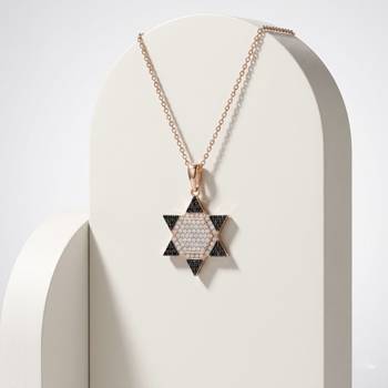 925 Sterling Silver Rose Gold Black & White CZ Hexagram Star of David Pendant Necklace  Set for Women 3