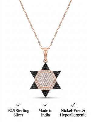 925 Sterling Silver Rose Gold Black & White CZ Hexagram Star of David Pendant Necklace  Set for Women 5