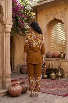 Mustard designer festive cotton co-ord set for women 4
