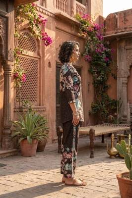 Brown designer festive cotton co-ord set for women 3