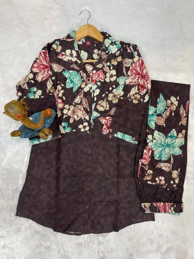 Brown designer festive cotton co-ord set for women