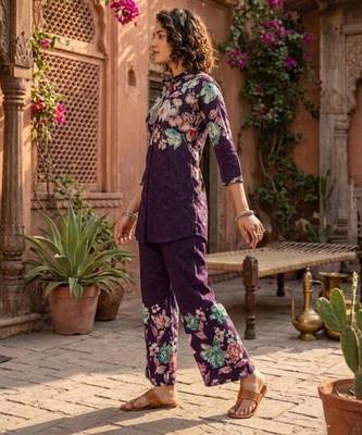 Purple designer festive cotton co-ord set for women 3