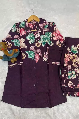 Purple designer festive cotton co-ord set for women