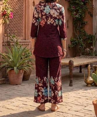 Maroon designer festive cotton co-ord set for women 2