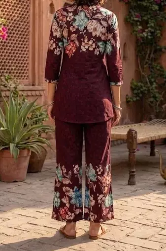 Maroon designer festive cotton co-ord set for women